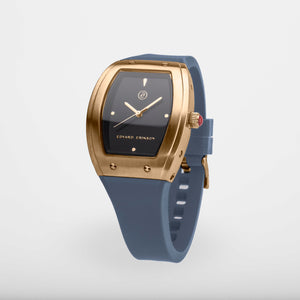 Exclusive and minimalistic gold watch Edvard Erikson watch E1Brushed Gold Blue Sky