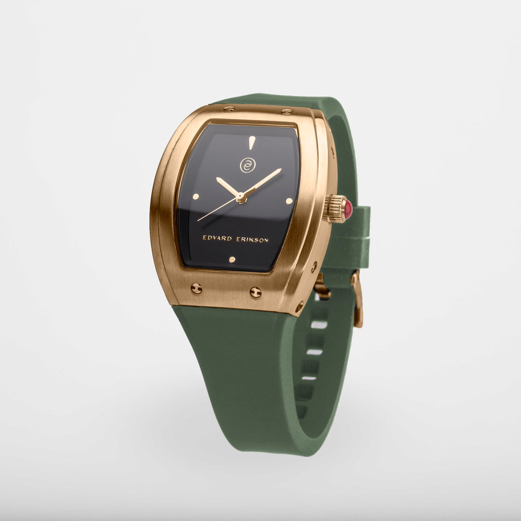 Exclusive and minimalistic gold watch Edvard Erikson watch E1Brushed Gold Olive Green
